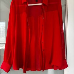 Mango Red Sheer Blouse